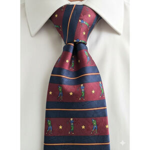Vintage Tommy Hilfiger red blue golfing silk tie - 56"
